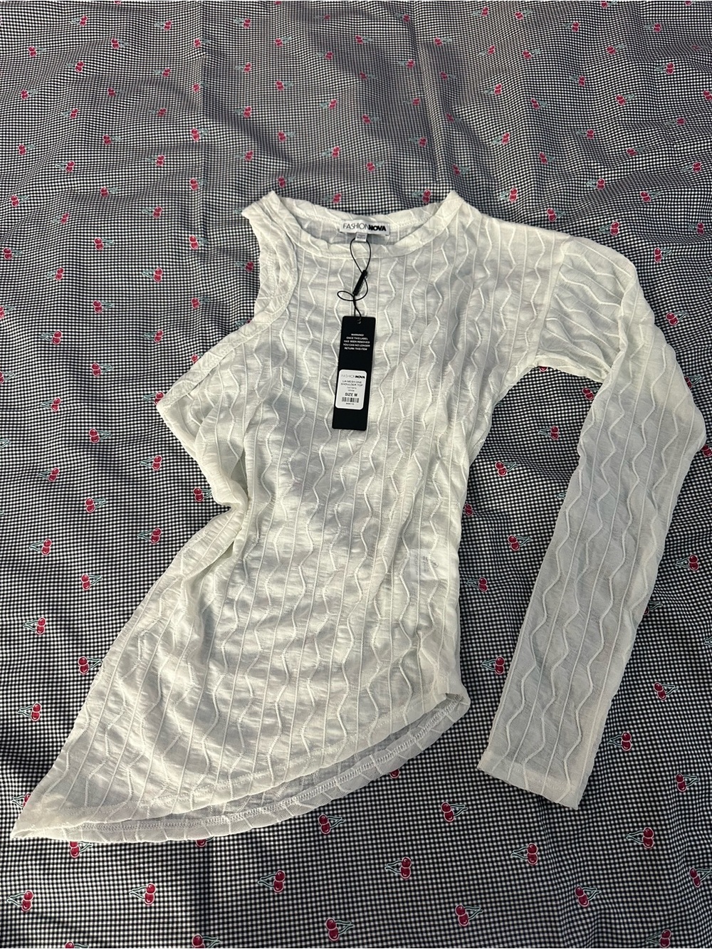 Fashion Nova White One-Shoulder Cable Knit Top with Long Sleeve